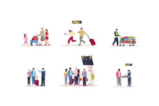 Airport Terminal Flat Illustrations Set: Modern Design Assets