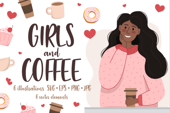 Charming Clipart: Girls and Coffee Illustrations for Creative Projects