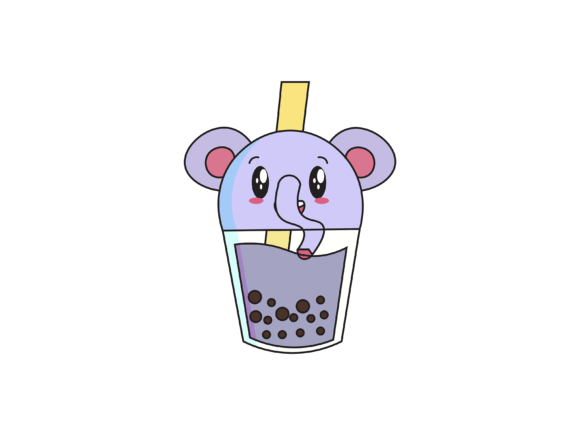 Charming Drink Elephant Kawai Illustrations for Creative Projects