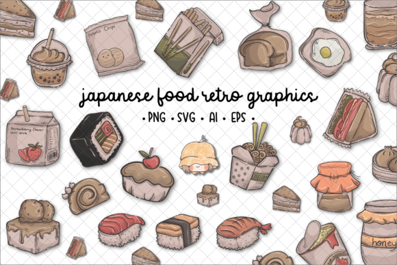 Charming Vectors: Japanese Food Retro Style Illustrations