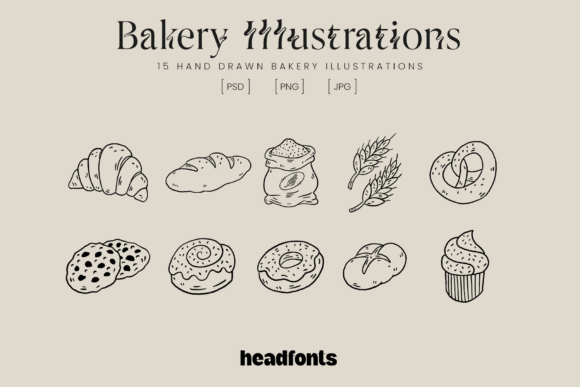 Grunge Bakery Illustrations: Authentic Hand-Drawn Design Assets